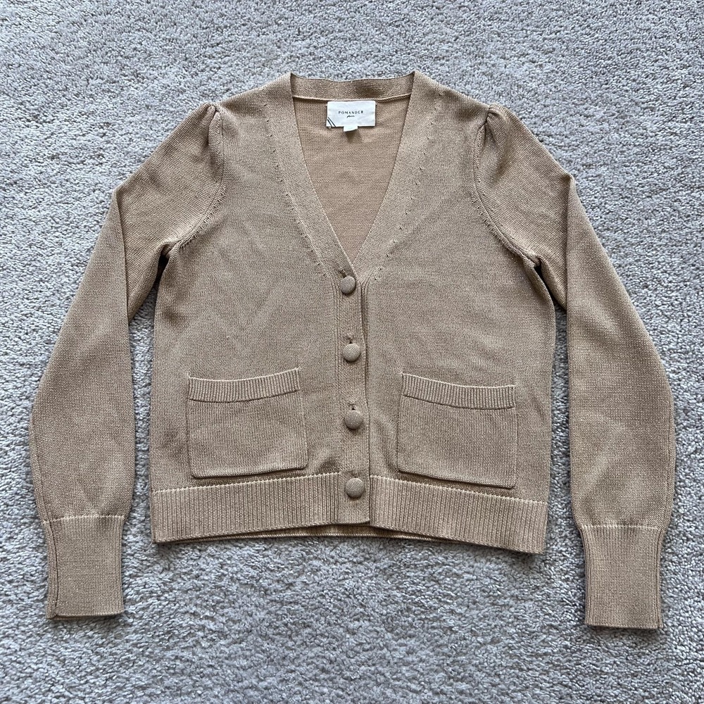 Pomander Place Tuckernuck Rene Cardigan Metallic Tan Size XS Pockets Button